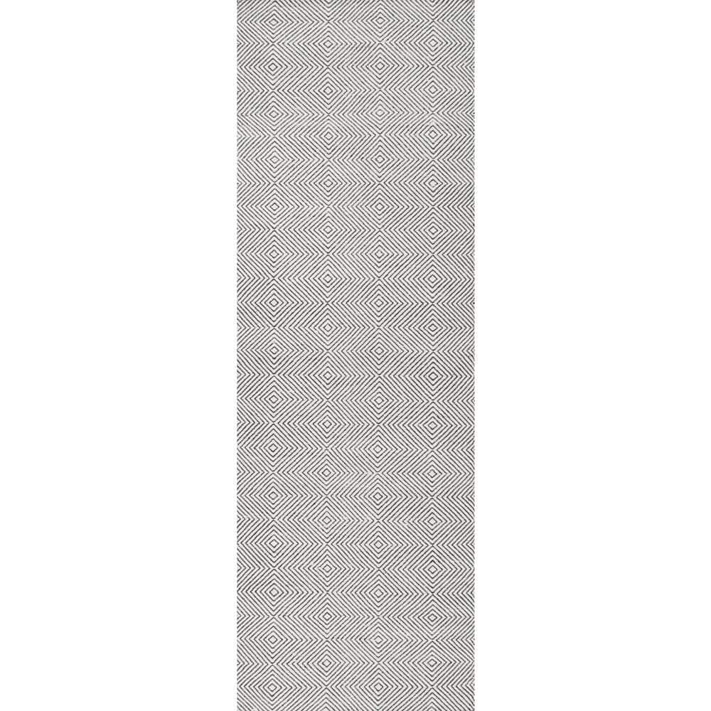 Ivory Geometric Flat Woven Wool Runner Rug