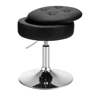 Vanity Stool Adjustable 360° Swivel Storage Makeup Chair with Removable Tray Black