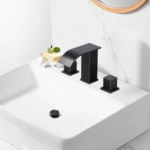 8 in. Widespread Double Knob Waterfall Bathroom Faucet with Pop-Up Drain i Spot Resist Black and Gold