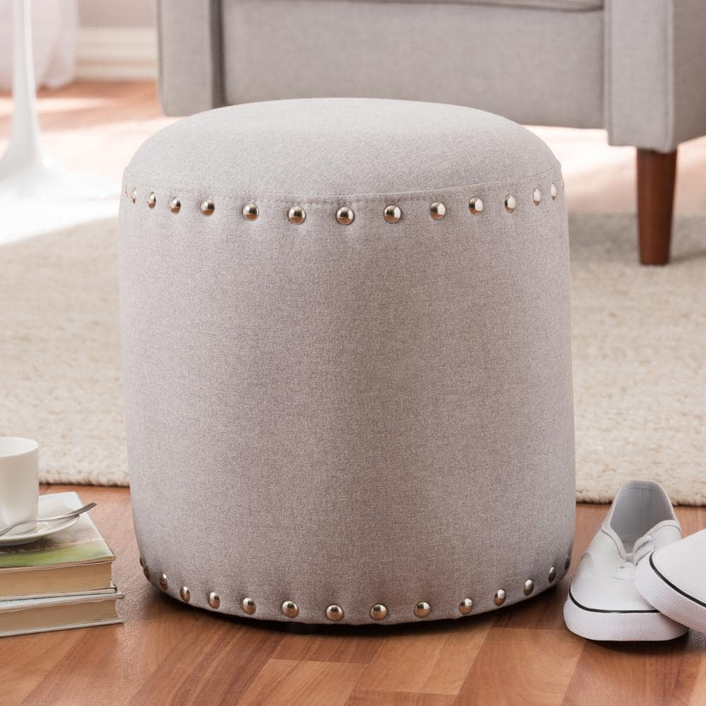 Rosine Light Grey Upholstered Nail Trim Modern Ottoman