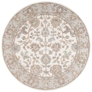 Glamour Ivory/Gray 6 ft. x 6 ft. Floral Border Round Area Rug