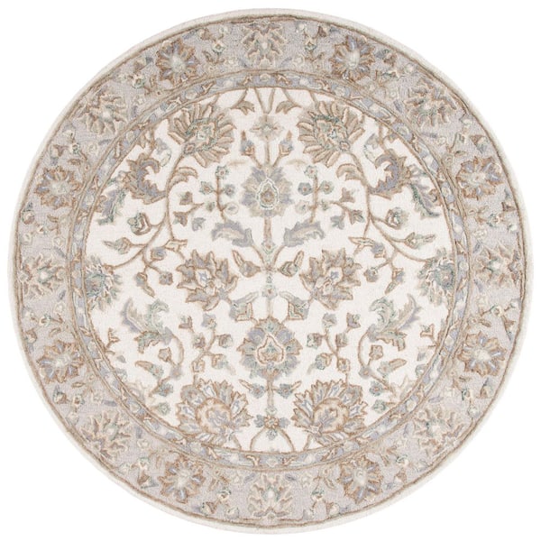 SAFAVIEH Glamour Ivory/Gray 6 ft. x 6 ft. Floral Border Round Area Rug