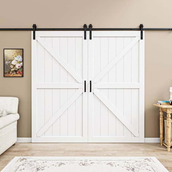 84 in. x 84 in. British K Shape White Primed MDF Easy Assembly Sliding Barn Door with Hardware Kit (without Soft Close)