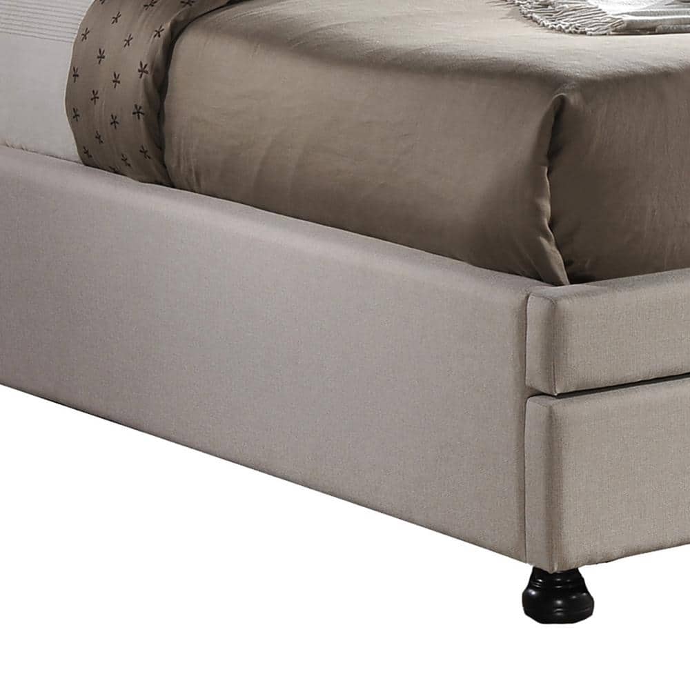 King Light Beige Upholstered Storage Bed with Tufted Headboard