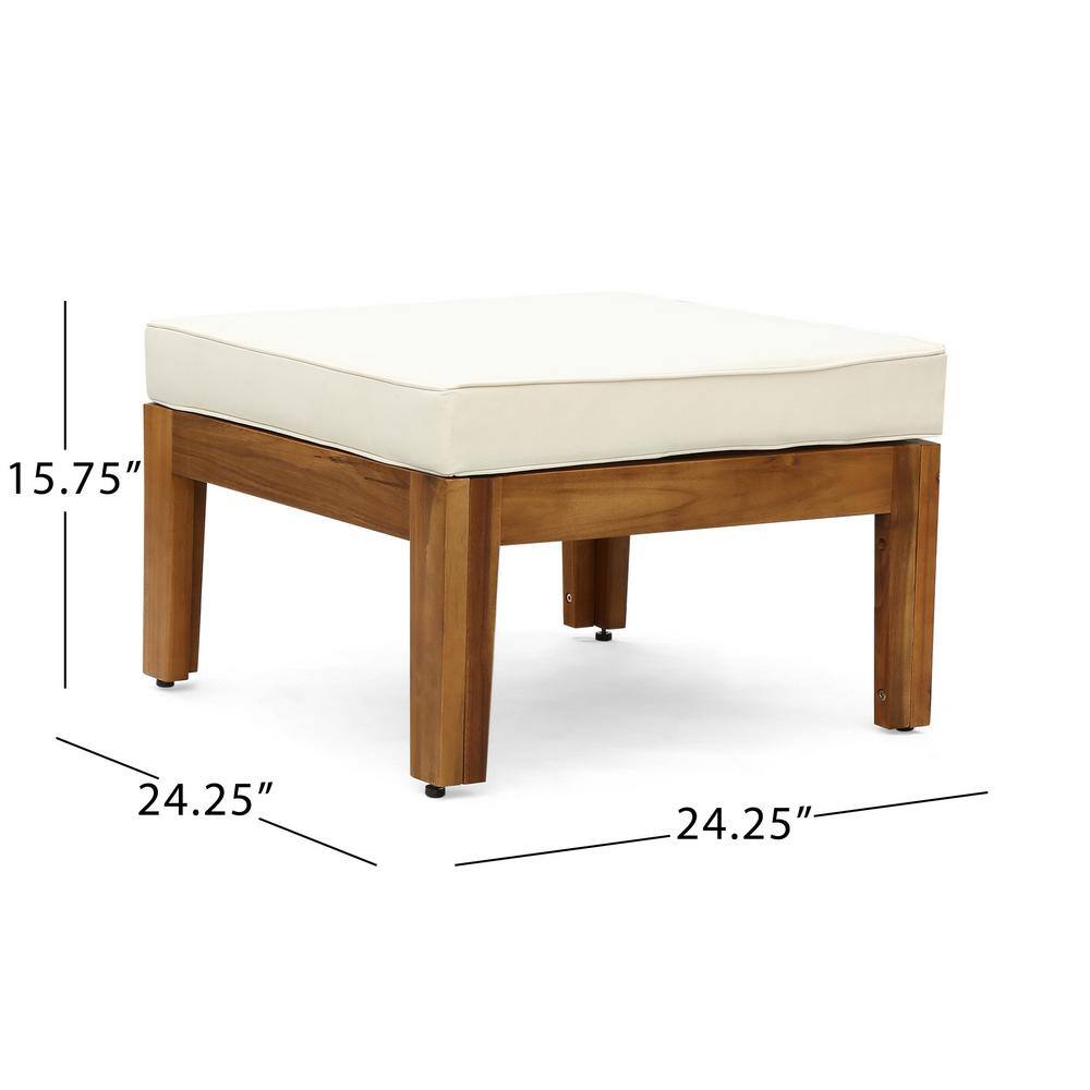 Large Light Brown Acacia Wood Outdoor Sectional Sofa with Beige Cushions