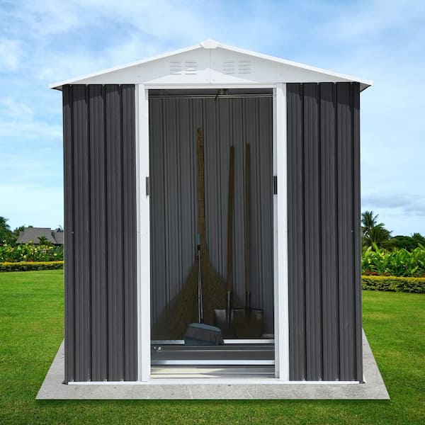 6 ft. W x 9 ft. D Apex WaterRoof Grey Metal Steel Shed with