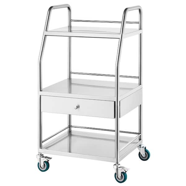 Laboratory Service Trolley, Triple Tiered Stainless Steel Mobile Cart, Medical Trolley with Single Drawer, for Labs