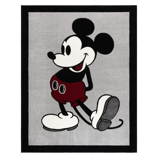 Disney Mickey Mouse Bravo Classic Pose Gray 5 ft. x 7 ft. Border Indoor Area Rug