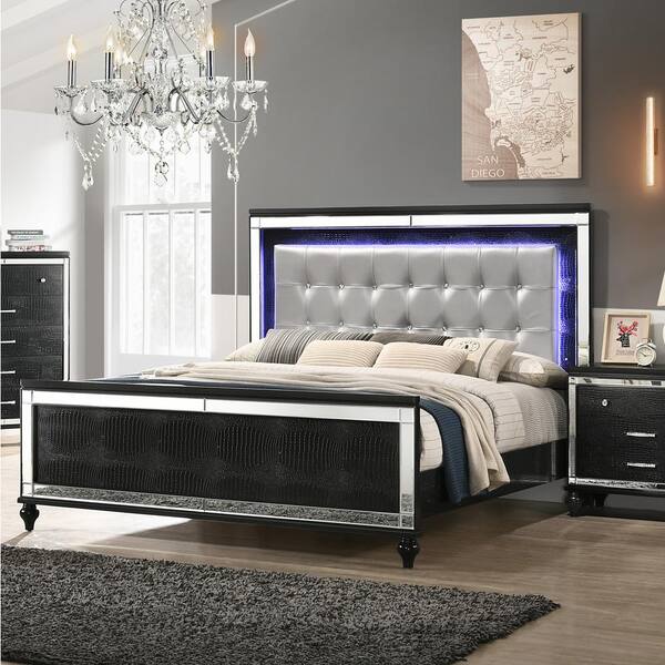 New Classic Furniture Valentino Black Solid Wood Frame Full Panel Bed ...