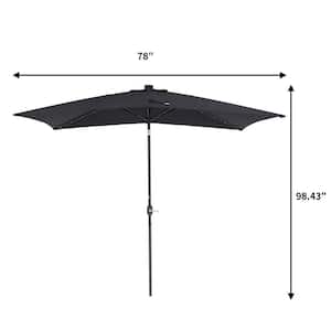 10 ft. x 6.5 ft. Rectangular Solar Market Patio Umbrella with 26 LED Lights in Black