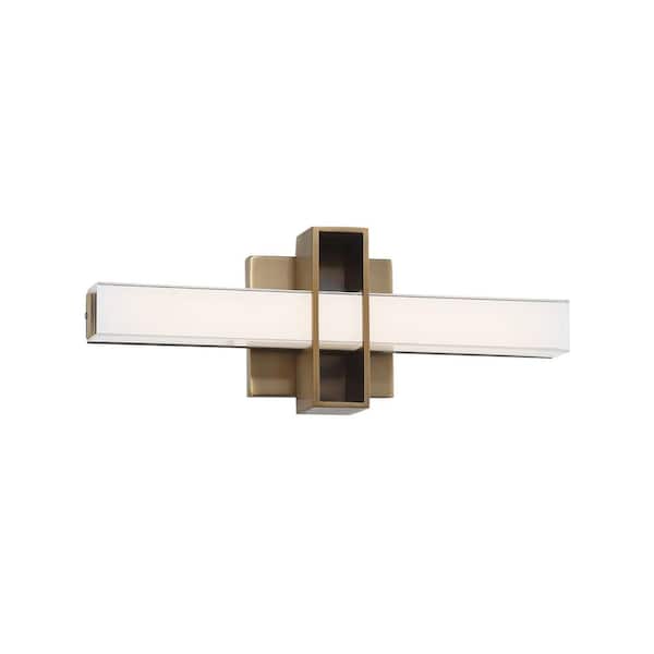 George Kovacs Major 16 in. Aged Brass LED Vanity Light Bar with Frosted Aquarium Glass