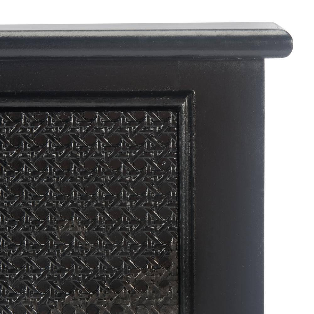 Elegant Black Metal and Wood Console Table with Carved Storage Drawers