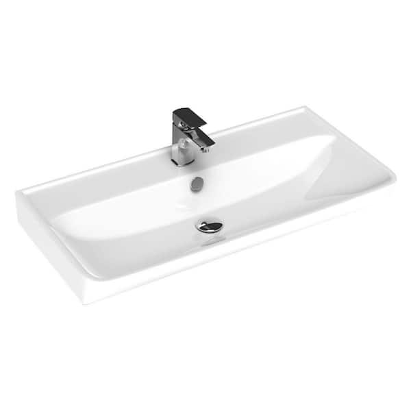 WS Bath Collections Neo 6.3 in. Wall-Mounted Bathroom Sink in Glossy White Ceramic