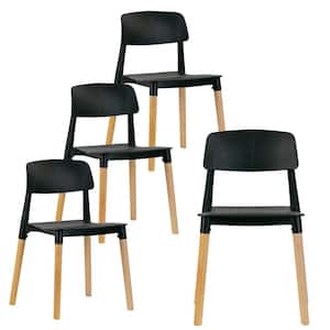 Balta Black Plastic Dining Chair with Wood Legs Set of 4