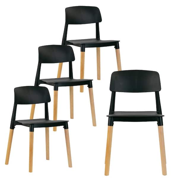 Glamour Home Balta Black Plastic Dining Chair with Wood Legs Set of 4