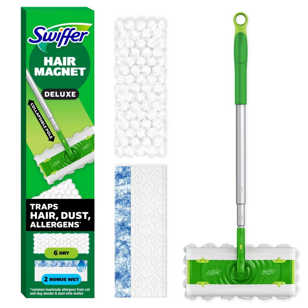 Swiffer - Hair Magnet Deluxe 10.3 in. Sweeping Starter Kit(1-Sweeper, 6-Dry Cloths, 2-Wet Cloths)