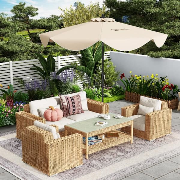 canadian tire patio umbrellas Boyel Living 9 ft. Patio Umbrella in Beige with Crank Handle and Push Button Tilt