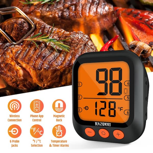 Razorri Smart Meat Digital Thermometer Wireless Timer with 4 Probes - Grill  Temperature Remotely Monitor Alarm Sensor Fresco MT04 - The Home Depot