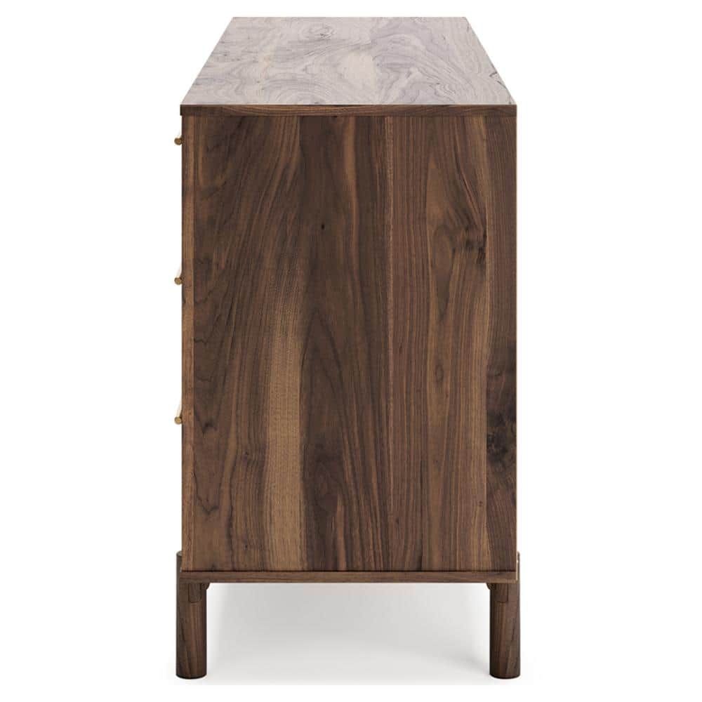 Dark Brown 6-Drawer Walnut Wood Dresser with Goldtone Handles