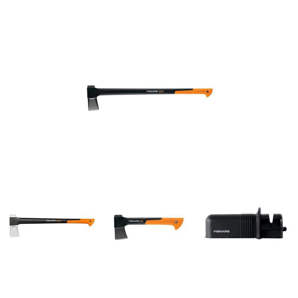 Fiskars Axe Sharpener, X27 Splitting Axe 36 in, X7 Hatchet 14 in