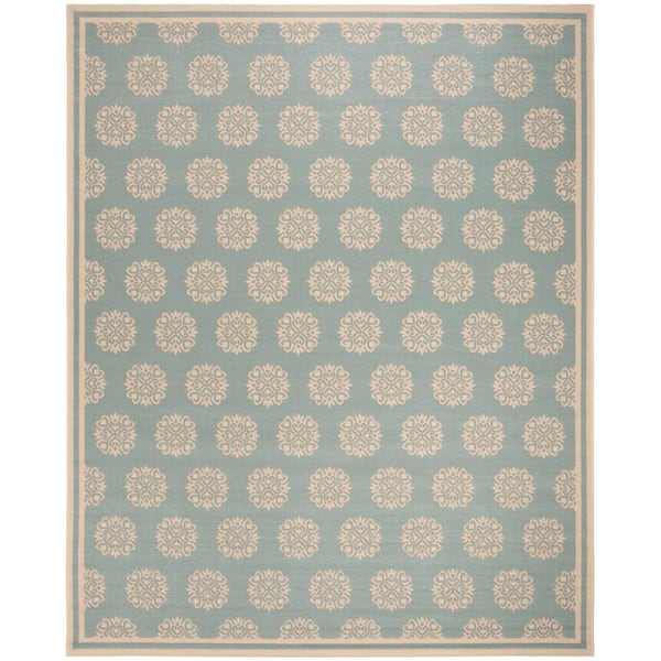 Beach House Aqua/Cream 8 ft. x 10 ft. Geometric Indoor/Outdoor Patio  Area Rug