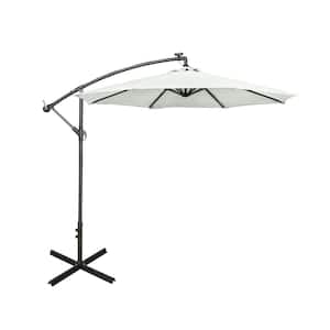 10 ft. Cantilever Hanging Patio Umbrella with Solar LED and 4-Piece Base Weights, White