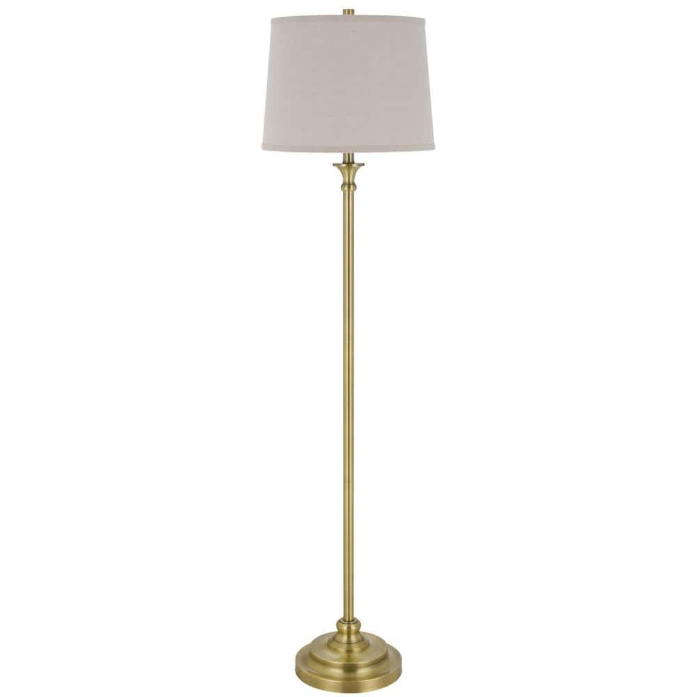 61 in. Antique Brass 1-Light Standard Floor Lamp with Fabric Shade