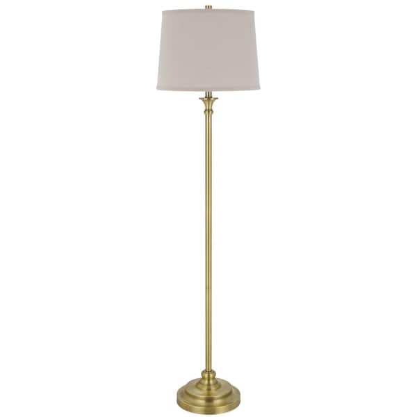 61 in. Antique Brass 1-Light Standard Floor Lamp with Fabric Shade