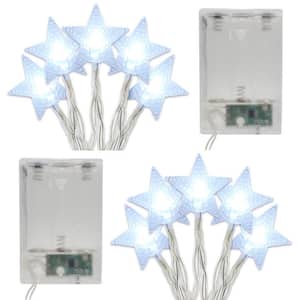 Battery Operated LED White String Lights - Star (Set of 2)