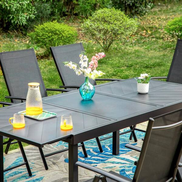 PHI VILLA 9-Piece Metal Outdoor Dining Set with Extensible