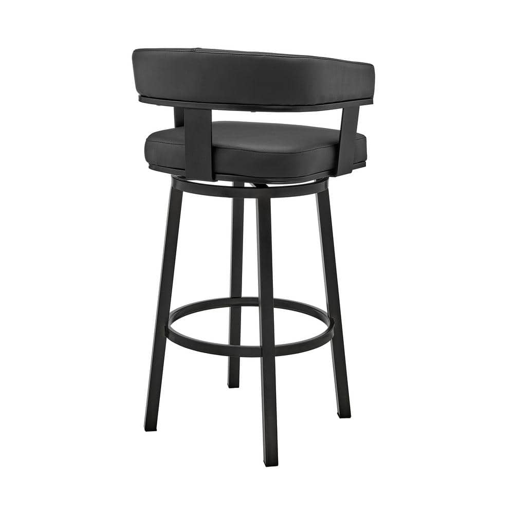 Contemporary 30" Black Faux Leather & Metal Swivel Bar Stool