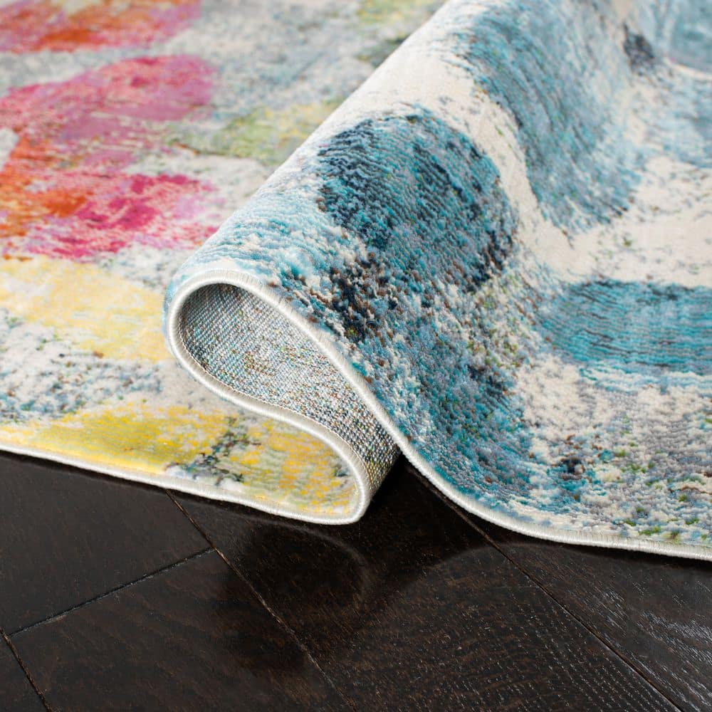 4' x 6' Blue Floral Synthetic Easy Care Area Rug