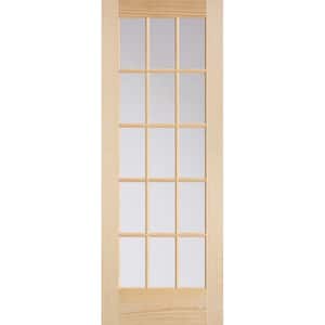 30 in. x 80 in. French 15-Lite Solid-Core Smooth Unfinished Pine Veneer Composite Interior Door Slab