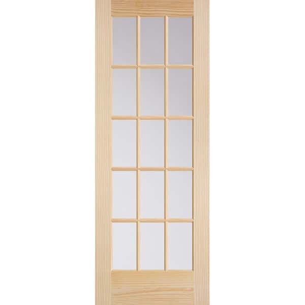 Masonite 30 in. x 80 in. No Panel French 15-Lite Solid-Core Smooth Unfinished Pine Veneer Composite Interior Door Slab