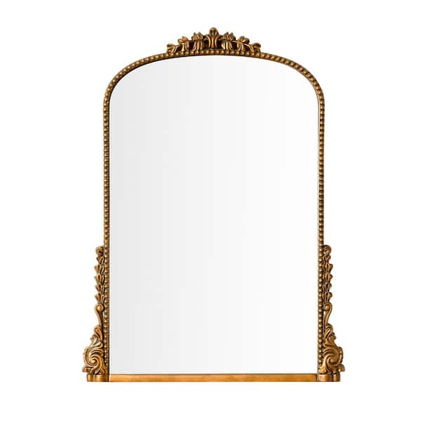 THKSHOUZ Vintage 24 in. W x 32 in. H Antique Gold Wall Mirror Baroque Ornate Arch Mirror for Living Room Entryway