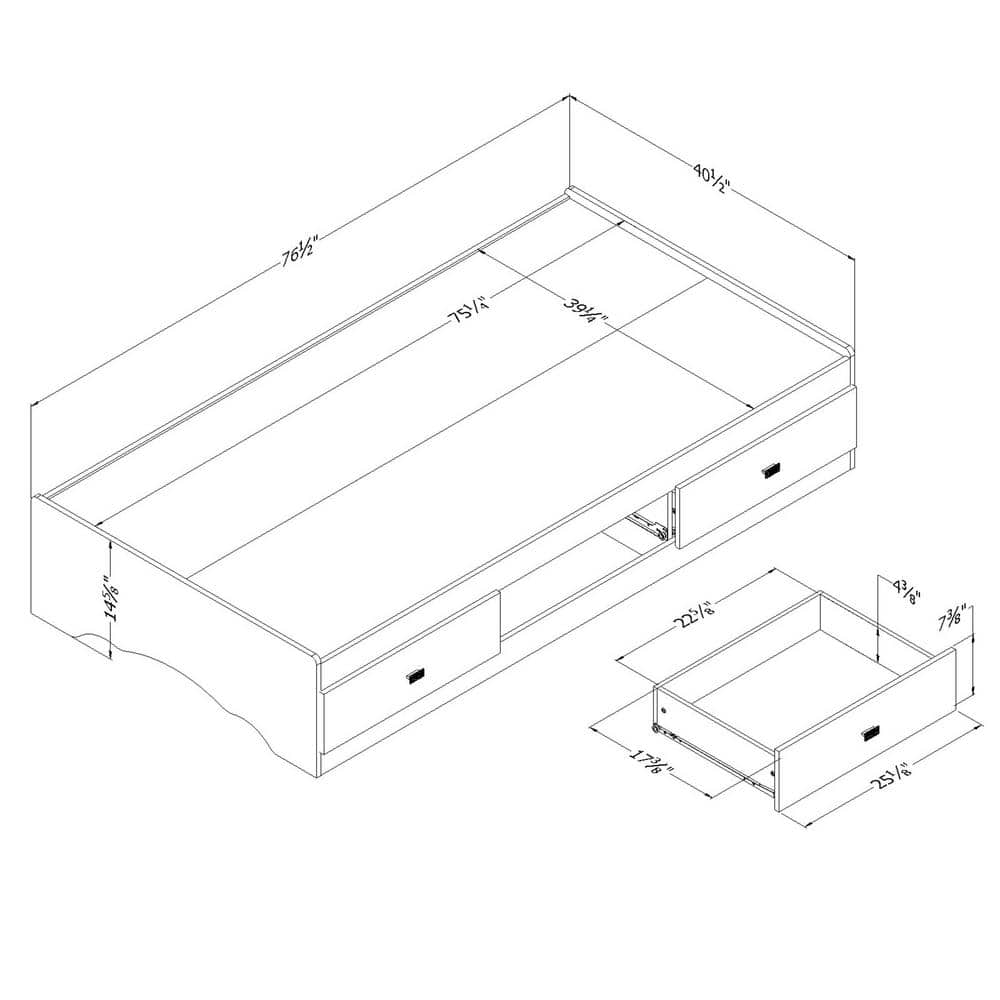 Princess Tiara Twin Platform Bed with 3 Storage Drawers in Pure White