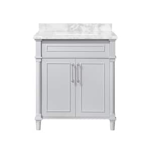 Aberdeen 30 in. x 22 in. D Bath Vanity in. Dove Grey with Carrara Marble Vanity Top in White with White Basin