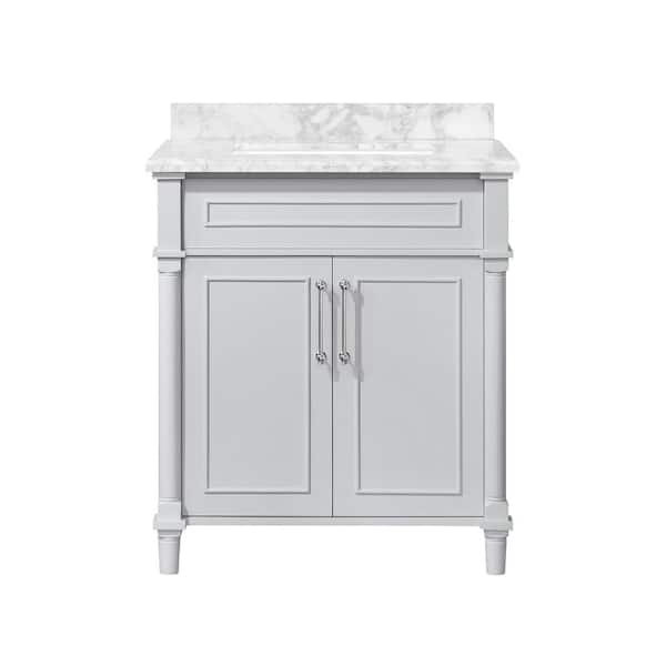Aberdeen 30 in. Single Sink Dove Gray Bath Vanity with Carrara Marble Top (Assembled)