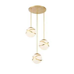 Batignolles 60-Watt 3-Light Spring Gold Pan Pendant Light with White Glass Shades and No Bulbs Included