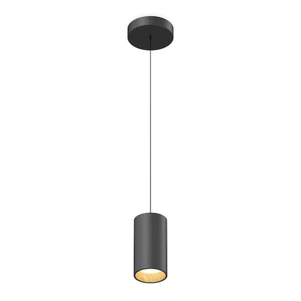 Alton 15-Watt 1 Light Black & Wood Modern 5 CCT Integrated LED Mini Pendant Light Fixture for Kitchen Island