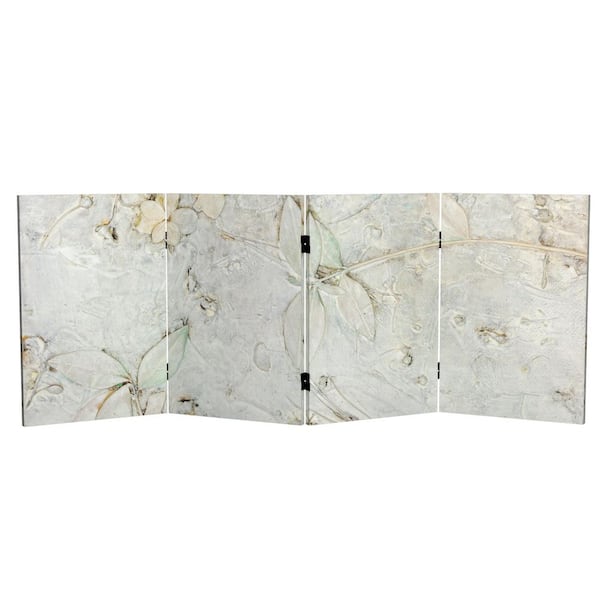 RED LANTERN 2 ft. Short Ivory Flowers Canvas 4-Panel Folding Screen