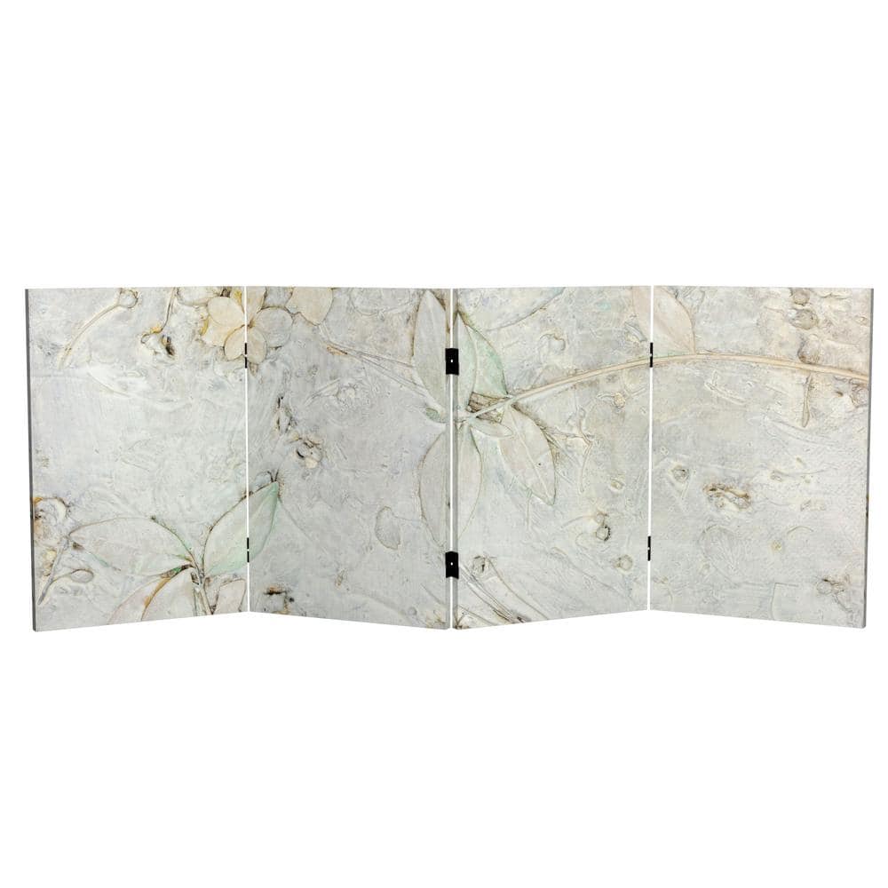 Ivory Flowers Canvas 4-Panel Folding Screen Room Divider