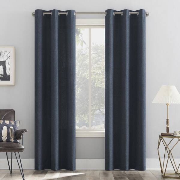 No. 918 Lydell Textured Energy Saving Blue 63 in. L x 40 in. W Room Darkening Grommet Curtain Panel
