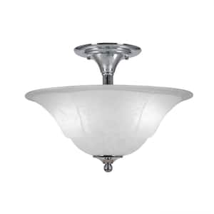 Bristol 12.75 in. 2-Light Chrome Semi-Flush with 16 in. White Marble Glass Shade No Bulbs Included