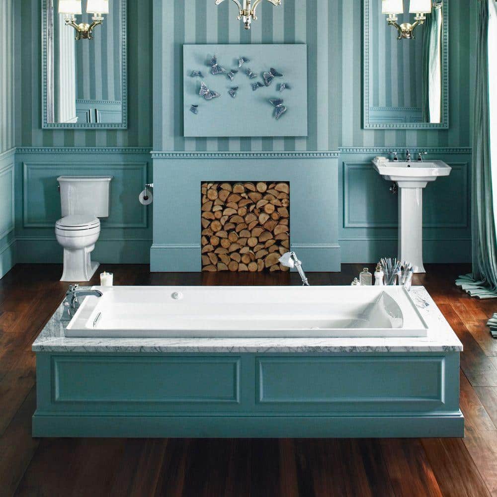 Archer 60" White Acrylic Drop-In Bathtub with Reversible Drain