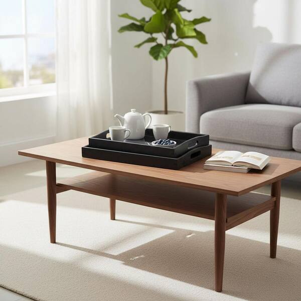 17 in. x 12 in. x 3 in. 3-Pack Black Bamboo Serving Trays with