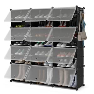 49 in. H 48-Pair Portable Shoe Rack Organizer 12-Cube Shoe Shelf Storage Cabinet With Hook
