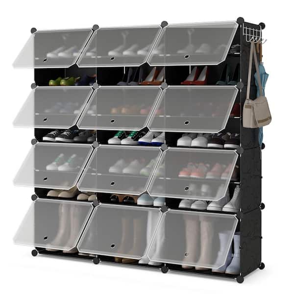 Portable Shoe Rack Organizer,Stackable 72 Pairs DIY Shoe Storage Cabinets  Stand,White Plastic Closet Shoe Organizer With Transparent Cover,Dust-proof