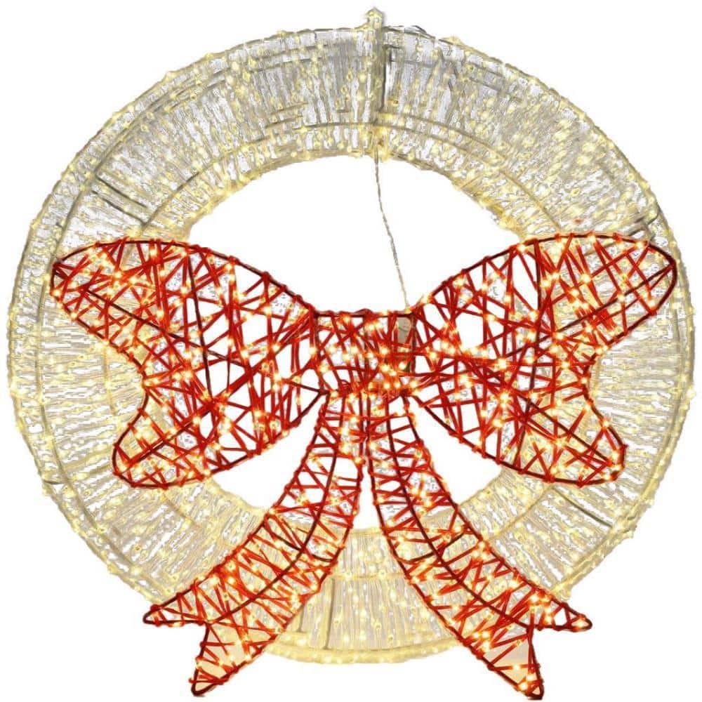 1.6-Foot Gold LED Christmas Wreath with Red Light Bow