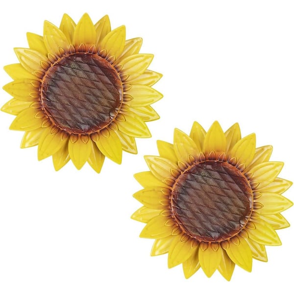 Cubilan 11 in. x 11 in. 2 Pieces Metal Sunflower Wall Decor Sculpture for Indoor Outdoor
